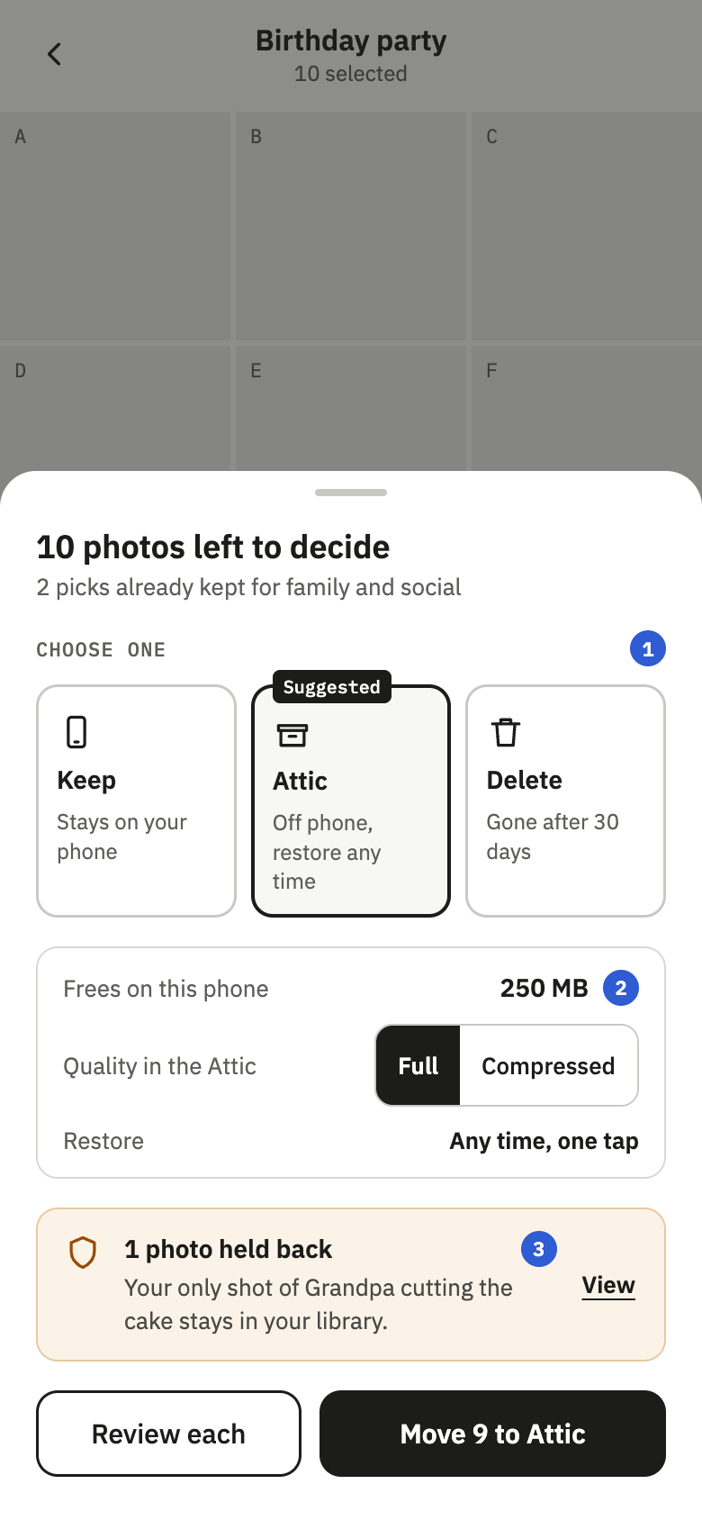 Keep, Attic or Delete wireframe